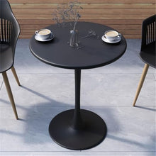 Pemberly Row Modern Steel Bistro Table, 24" D x 30" H, Black Weatherproof Finish, Round Top Design, Indoor/Outdoor Dining or Patio Table, Midcentury Minimalist Style, Durable Space-Saving Small Table