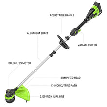 Greenworks 40V 17-Inch Brushless String Trimmer, 8Ah Battery and Rapid Charger Included