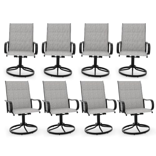 Garvee Patio Swivel Chair Set of 8 Outdoor Dining Chairs Padded Khaki