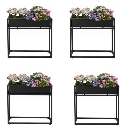 Yellulu Metal Elevated Planter Box, 28" H Raised Garden Bed with Legs, Tall Rectangle Planter with Drainage System, Outdoor Indoor Elevated Garden Box for Vegetable Flower Herb Fruit (4, Black-28 H)