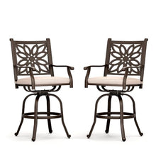 PHI VILLA Outdoor Bar Stools Swivel Set of 2,Cast Aluminum Patio Bar