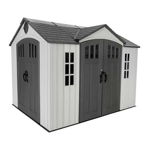 Lifetime Dual Entry Outdoor Storage Shed, 10x8 Ft, Gray, Resin Tool Shed with Double Doors, HDPE