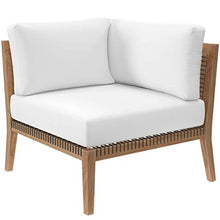 Modway Clearwater Outdoor Patio Teak Wood 4-Piece Sectional Sofa in Gray White