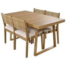 Merax Wood Outdoor Dining Table Set for 4 with Beige Cushions