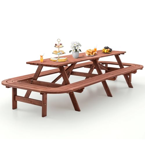 Zevemomo 14-16 Person Wood Picnic Table, Rectangular Top with Umbrella Hole