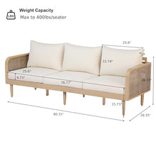 Christopher Knight Home Nellie Acacia Wood Outdoor 3 Seater Sofa with Cushions, Solid Wood Patio Sofa with Rattan-Woven Armrests, Comfy Lounge Sofa for Patio Furniture Set,Light Teak+Light Brown+Cream