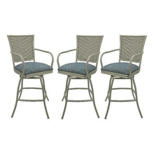 Tobias Designs Set of 3 Erin - Outdoor Indoor 34" Swivel Bar Stool - Coco Indigo Blue on Beige