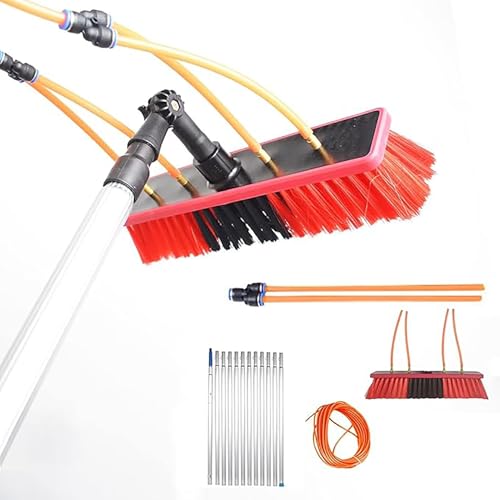 JHKJDS Solar Panel Cleaning Brush Extendable Pole Water Hose Fed Brush Window Cleaning Brush for Cleaning Solar Panel, Roof, Pool, RV,600cm