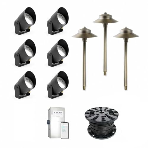 Haven Lighting Smart Phone Controlled Up LED Lights, Landscape Lighting Kit - Exterior House Lighting, Aluminum 6-Pack with 3 Path Lights