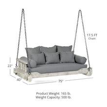 Ash & Ember Grade A Teak Twin Sized Porch Swing with Chain, 75" Wide Antique Finish Teak Wood Bed Frame with Grey Cushions, Weather-Resistant Backyard Benches Swings and Patio Furniture