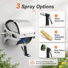 AMQYDT Garden Hose Reel Kit, Stainless Steel Metal Heavy Duty Hose Reel with 15-40m Hose Options, Wall/Floor Mount, 360° Swivel Guide and Three Spray Gun Multi-Functional Spray Gun. 30m