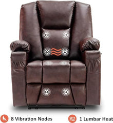 Brown Leather Power Lift Recliner Chair for Adults, Comfortable Overstuffed Electric Recliner with USB Ports, Cup Holders, Small Living Room Home Theater Seating