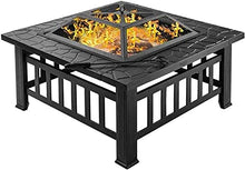 Garden Fire Pit Portable Grill Barbecue Rack Propane Fire Pit, Outdoor Metal Brazier Square Table Multi-Purpose Square Fireplace Garden Patio Heater for Party for Camping Backyard