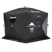 CLAM Thermal Ice Shelter 6 Person Insulated Winter Fishing Hub Tent X-600 Portable Popup Heated Camping House Black Ice Ops