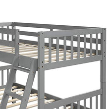 P PURLOVE L-Shaped Twin Over Twin Bunk Bed Wood Frame Grey