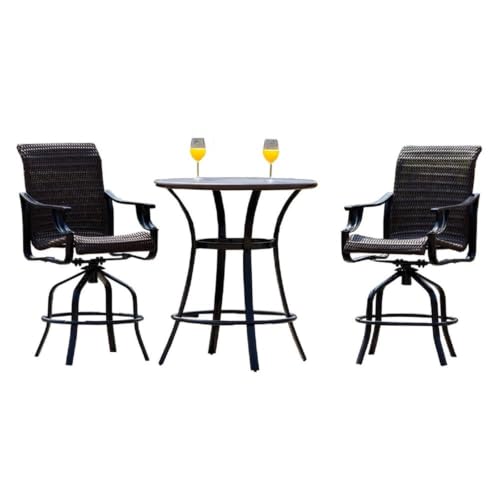 Direct Wicker 3PC Aluminum and Rattan Outdoor Serving Bar Set in Brown/Black