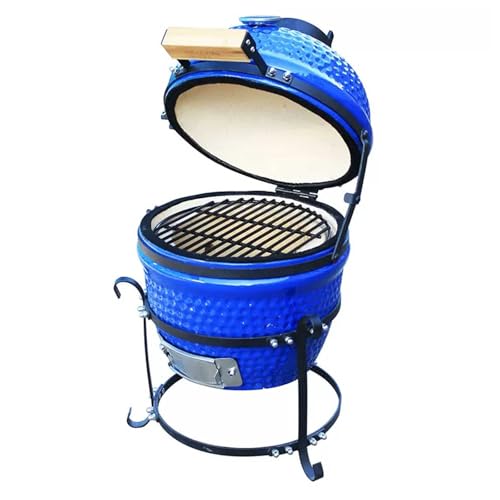 Outdoor Ceramic Grill, BBQ Smoker with Stainless Steel Grid Pan for Backyard Camping & Garden Party, Picnic(Blue)