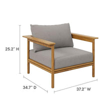 Modway Wren Teak Wood Outdoor Patio Armchair Set of 2 in Natural Driftwood