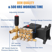 Pressure Washer Pump, 1" Shaft Horizontal Plunger, 4000 Psi, 4.4 GPM, Replacement Power Washer Pumps Kit, Parts Washer Pump with Pressure Adjustment Unloader, 5 Nozzle Tips