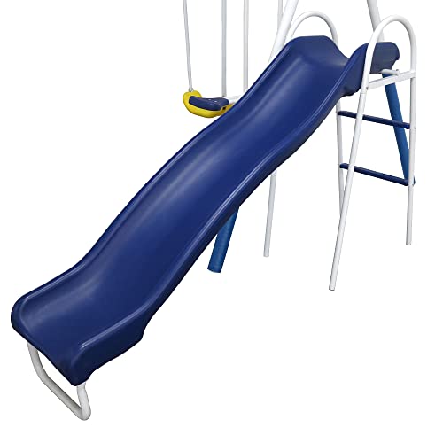 XDP RECREATION Kids Outdoor Playground Set with Glider, Slide, Swings & Seesaw Blue/White