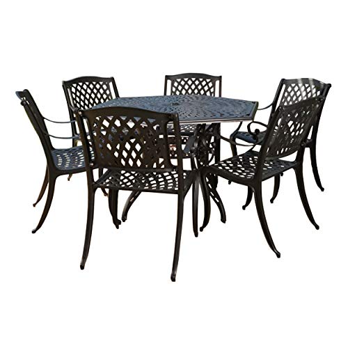 Christopher Knight Home Hammond Outdoor Cast Aluminum Patio Dining Set 7-Pcs Antique Matte Black