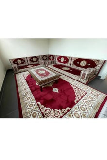 SODEF Seljuk Floor Table 35.4x23.6 in Wood and Carpet with Glass Top, Red - Traditional Accent Furniture for Living Room, Balcony, or Garden - Red