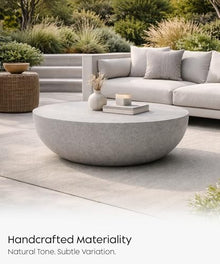 eldimer no.102 GFRC Concrete Coffee Table 43.3” - Handcrafted Round Modern Architectural Table, Weather Resistant, Indoor & Outdoor, 145 lbs Solid Cement Construction for Patio or Living Room