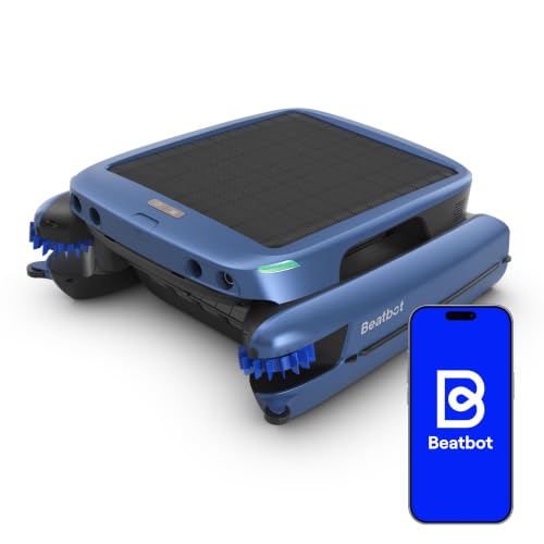 Beatbot iSkim Ultra Solar-Powered Auto Pool Skimmer 24/7 Cleaning, Built-in Water Clarification, Smart App & Voice Control, Dual Charging, Precision Edge & Corner Cleanup, Deep Blue