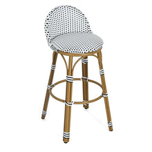 Christopher Knight Home Alura Outdoor French Counter Height Bar Stool Set of 4, Patio Garden PE Rattan Bar Chairs with Footrest+Metal Frame, Wicker Counter Stool for Kitchen Island, White+Black
