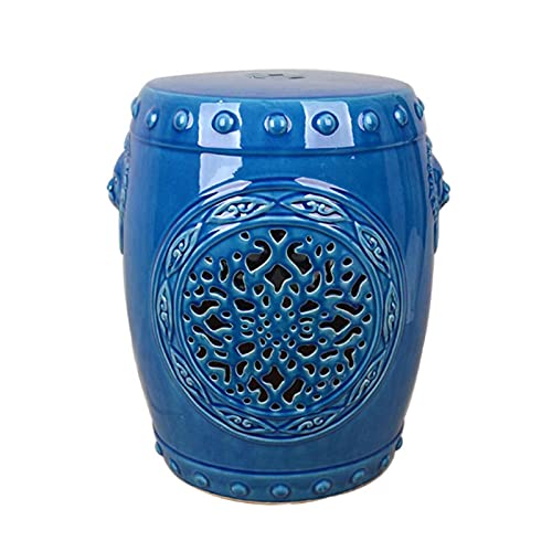 Garden Stool, Decorative Garden Stool, Portable Side Table, Outdoor Hollow Ceramic Drum Stool, Family Stool, Suitable for Terrace, Deck, Backyard (Color : Blue)(Blue)