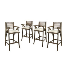 Christopher Knight Home Hermosa Outdoor Acacia Wood Barstool (Set of 4), Grey with Cream Cushion