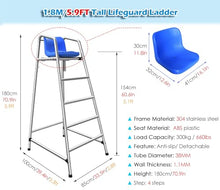 UMJIGF Stainless Steel 304 Lifeguard Chair for Pool and Beach, Heavy-Duty Durable Swimming Lifeguard Ladder, Ideal for Water Parks and Outdoor Indoor Use,Silver-H-180CM