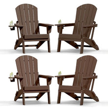 Plawdlik Folding Adirondack Chair Set of 4, Cup Holder，Wooden Textured ，Heavy All-Weather HDPE Comfortable Set Poolside Backyard Lawn Coffee