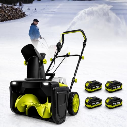 20-Inch Cordless Snow Blower, 40V Brushless Motor 4 Batteries