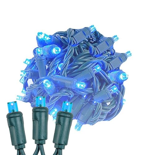Novelty Lights 24-Pack, 25 Feet 50 LED Blue Christmas Mini Light String on Green Wire, 5mm Wide Angle Bulbs, Connectable, Indoor/Outdoor Decor, UL Listed