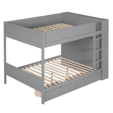 Acosure Full Over Full Bunk Bed with Storage Drawers and Cabinet Grey