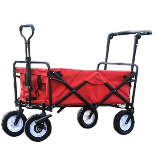 BIOMICE Collapsible Wagon Outdoor Shopping Cart Folding Shopping Trolley Luggage Cart On Wheels Grocery Cart Utility Cart Garden Cart(Red)
