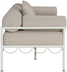 Meridian Furniture 55032Beige-L Portofino Collection Art Deco Outdoor Patio Loveseat with Cream Off White Aluminum Frame, 69.75" W x 34" D x 30.75" H, Beige