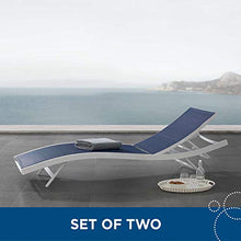 Lounge Chair Chaise, Set of 2, Aluminum, Metal, White Blue Navy, Modern, Outdoor Patio Balcony Cafe