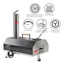 BAYUELSWU Stainless Steel Pizza Oven Outdoor 12" Automatic Rotatable Pizza Ovens, Portable Wood Pizza Oven for Outside Kitchen Backyard (Black)