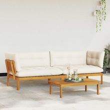 Molumvel Acacia Wood Garden Pallet Sofa Set, 2 Piece Outdoor Corner Lounge Furniture with Cream White Cushions, Weather Resistant Patio Seating