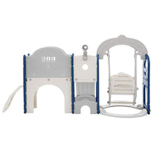 KOZYSFLER 8-in-1 Toddler Slide and Swing Set with Basketball Hoop Grey/Blue/White