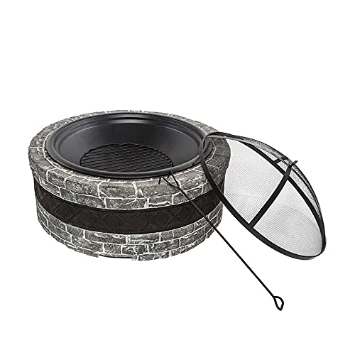 Small firepit, Outdoor Fire Pit, Round Fire Pit Grate Fire Bowl with Spark Protection Mesh Extra includes Poker and Cover Backyard Fire Pit