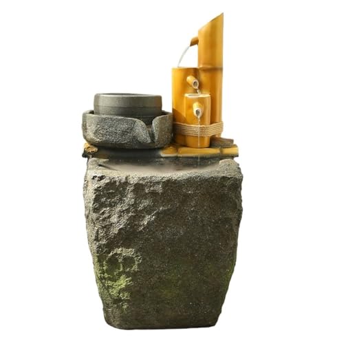 Outdoor Fiberglass Water Fountain Landscape Decoration Set, Rustic Bamboo Detached Water Fountain for Porch Deck Garden Patio(D)