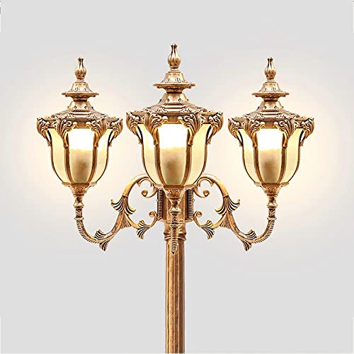 XYIANG Strong Durable Outdoor Waterproof European Victoria Garden Landscape Floor Lamp E27 Walkway Column Street Light Water Pattern Glass Floor Lamp 3-Heads Villa Backyard Alum(Bronze)