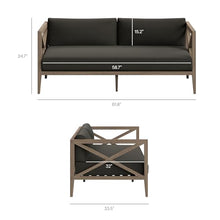 Modway Northlake Teak Outdoor Loveseat and Ottoman Set in Weathered Flint Gray – 2-Piece Outdoor Furniture Set with Weather-Resistant Cushions