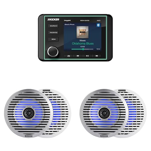 KICKER Marine Gauge-Style Source with (2 Pair) 6.5" Thin-Mount LED Speakers Bundle