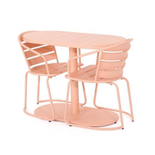 Merax Bistro Table and Chairs Set of 2, Retro Iron Outdoor Bistro Set, Oval Tabletop Coffee Table Dining Chairs All-Weather Bistro Set for Porch Patio Balcony Lawn Garden (Coral Pink)
