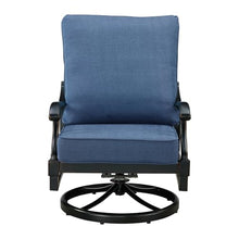 Oakland Living Pair of Black Aluminum Patio Deep Seating Swivel Rocker Club Chairs with Blue Cushions