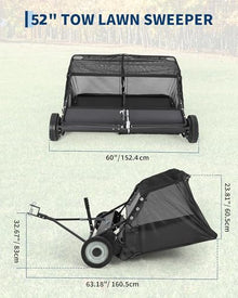 Aptliton 52" Lawn Sweeper Tow Behind, 28 Cu.ft Hopper Leaf & Grass Catcher